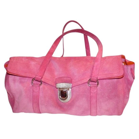 Prada Pink Suede and Orange Leather 'East to West' Satchel - Picture 1 of 11